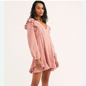 Free People Isabella Mini Dress Pink Ruffle | Size 4 | Never Worn! NWOT